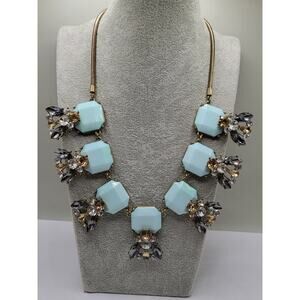 JewelMint Statement Necklace Chunky Pastel Blue Gray Rhinestone Bib Snake Chain